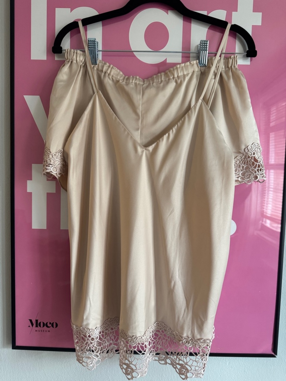 Flora Nikrooz Cream Lace-Trim Off-Shoulder Chemise